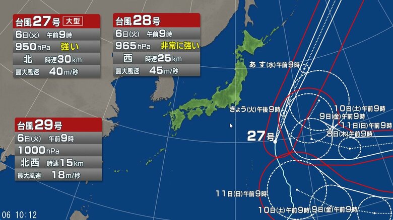 台風27・28・29号の進路予想図