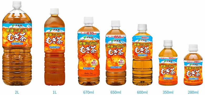 現在の「健康ミネラルむぎ茶」ペットボトル商品の一覧（伊藤園のブランドサイトから引用）