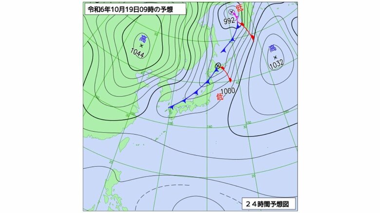 19日午前9時の天気図（気象庁ホームページより）
