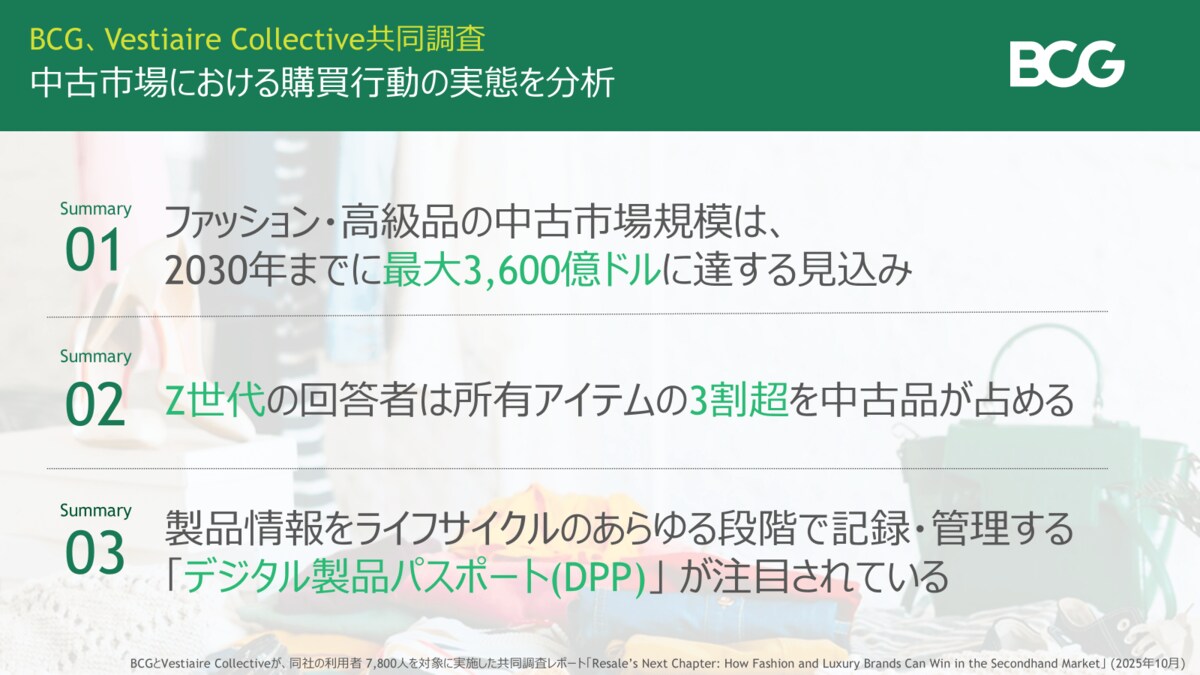 ファッション・高級品の中古市場規模は、2030年までに最大3,600億ドルに達する見込み～BCG、Vestiaire Collective共同調査
