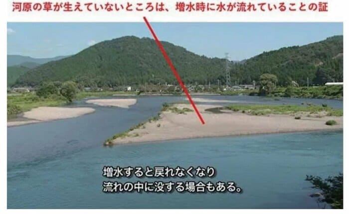 草が生えていない場所は危険(提供:公益財団法人河川財団)