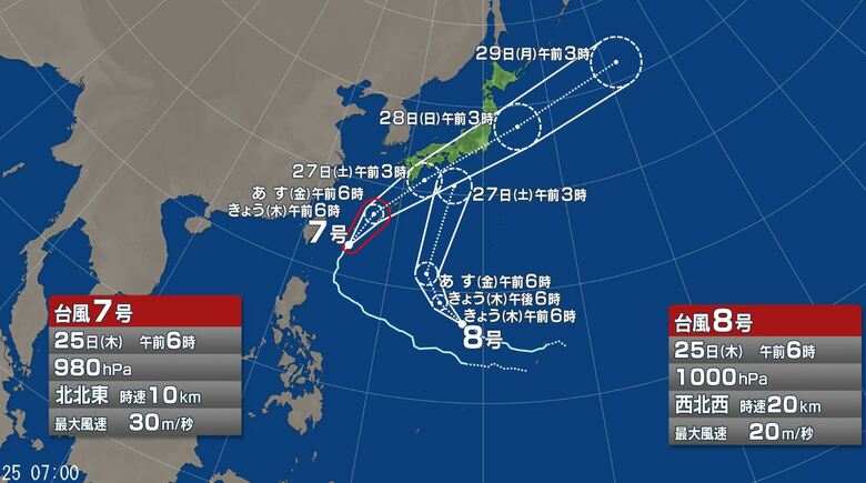 台風7号・8号　進路予想図