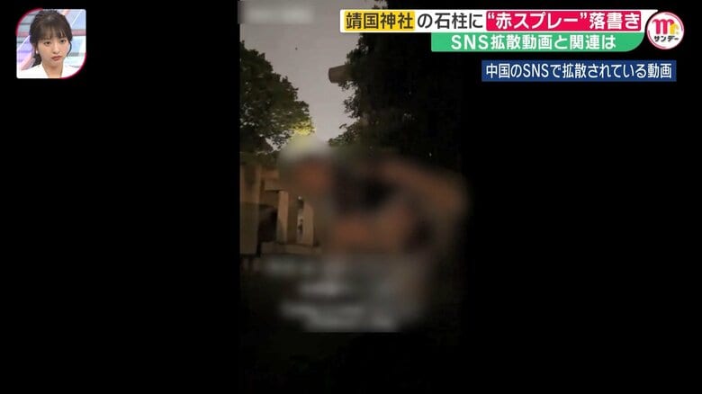 入り口近くの石柱に上る人物