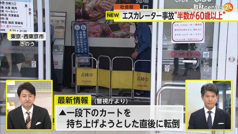 80代の女性が死亡した東京・西東京市のエスカレーター事故の現場
