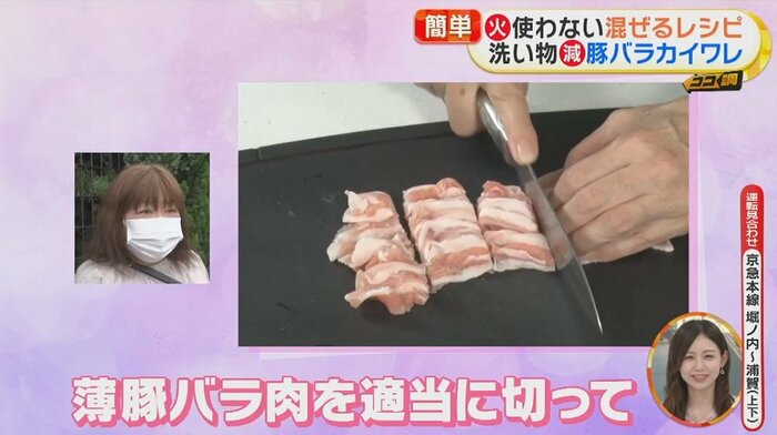豚バラ肉を切って、レンジでチン