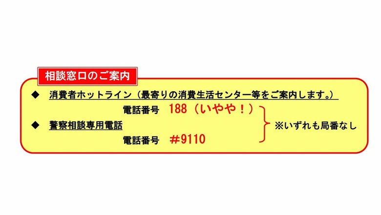 相談窓口の案内（提供：消費者庁）