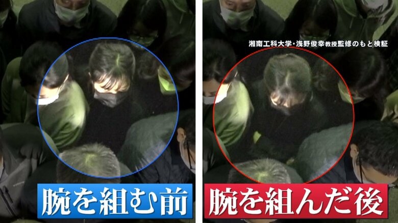 腕を組んで、自分の前に少しスペースを作ることが有効