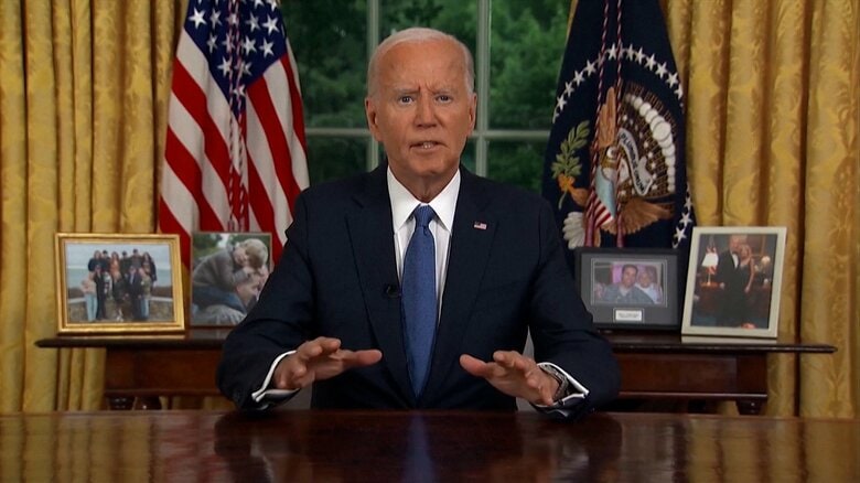 国民に向けた演説で、大統領選から撤退を決断した理由を説明（7月24日）