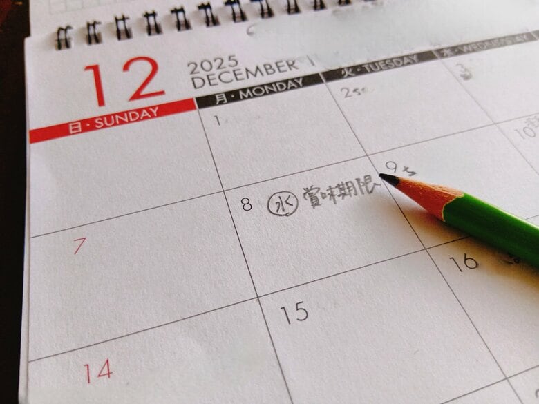 備蓄水の賞味期限はカレンダーに書き込んでおきます