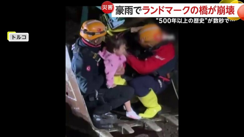 ショベルカーで救助される子ども（IHA）