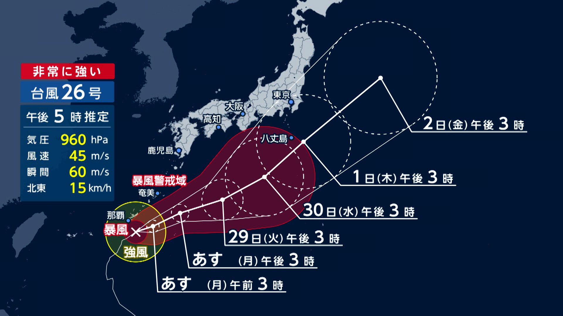 【台風情報】「台風26号」今夜～28日にかけて沖縄に最接近へ　予想最大瞬間風速35メートル　10月1日頃には東日本に接近する可能性