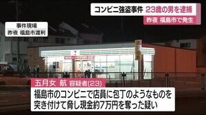 福島市のコンビニで強盗事件 現金約7万円を奪った疑いで23歳の男を逮捕