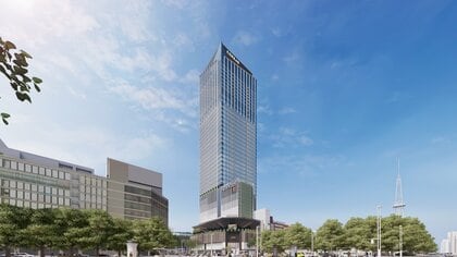 高層階には高級ホテル“コンラッド”…名古屋・栄中心部に建設中の複合施設「ザ・ランドマーク名古屋栄」の名称に