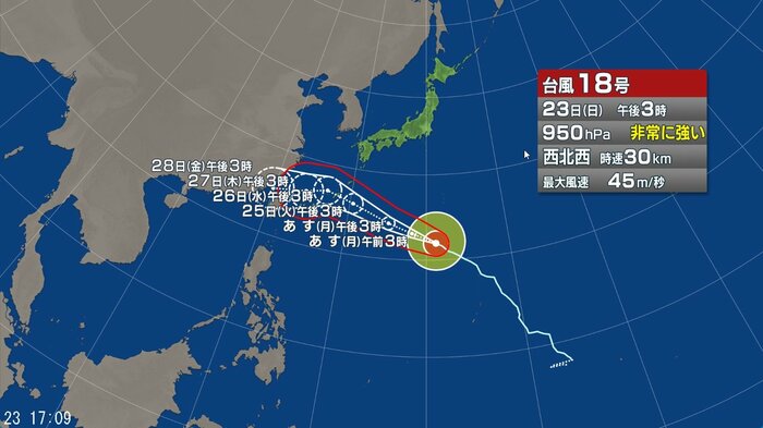 台風18号の進路予想図