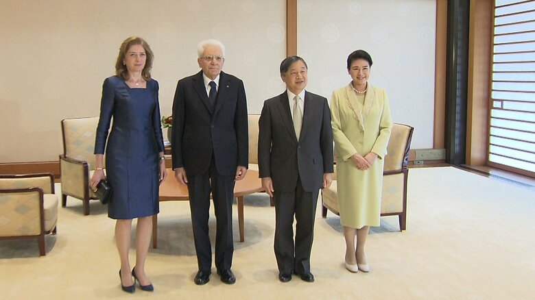 「猫がお好きなんですね」天皇皇后両陛下がイタリア大統領と面会し猫の話で盛り上がる　卓上花はイタリア国旗カラー｜FNNプライムオンライン