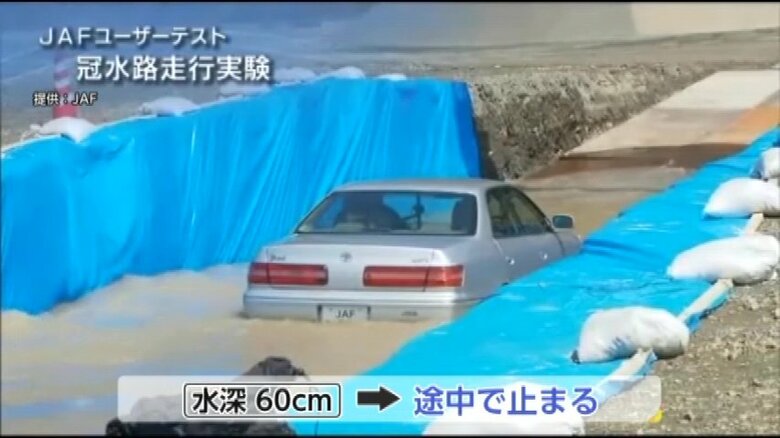 水深60cmでは車が停止