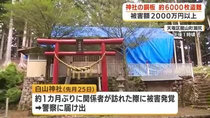 「神様まつる場所土足で踏みにじる行為」誰が盗んだ?　神社の銅板6000枚　被害額2000万円以上　天竜区・白山神社
