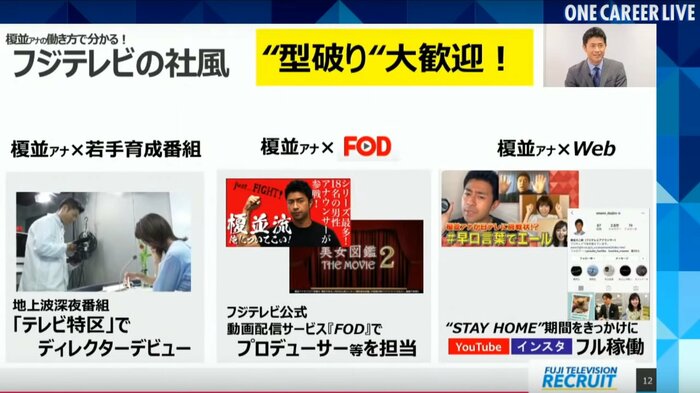 榎並アナが社風など語る場面も(画像提供:「ONE CAREER」)