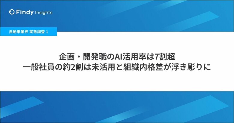 【自動車業界 実態調査（1）】企画・開発職のAI活用率は7割超。一般社員の約2割は未活用と組織内格差が浮き彫りに