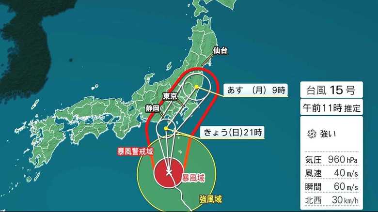 8日午前11時に発表された予想進路