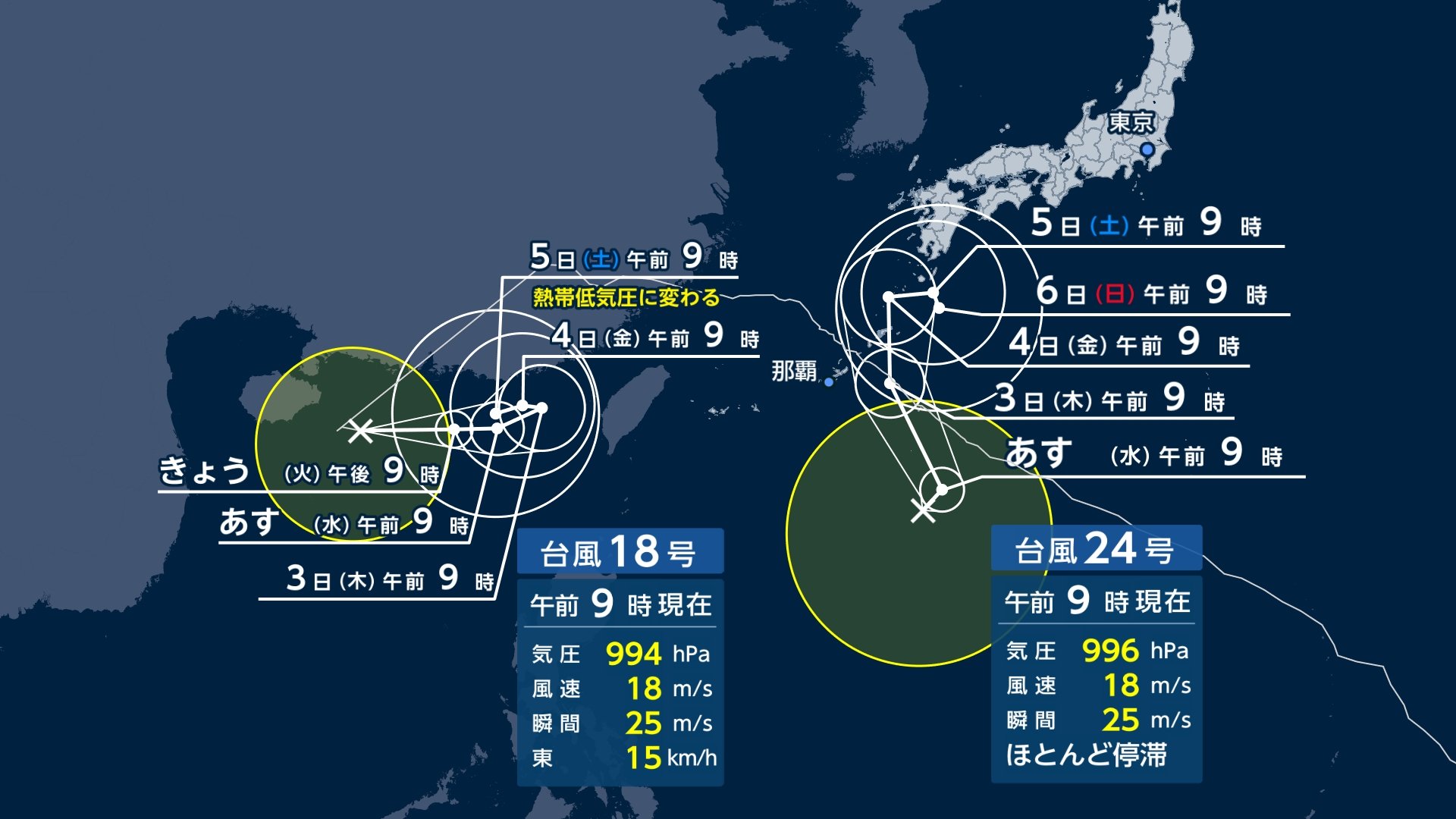 【台風情報】24号発生・18号復活で“ダブル台風”　今後の影響　ノロノロ台風の前線刺激“梅雨”のように　3日ごろから北陸に加え東北・関東で大雨の恐れ