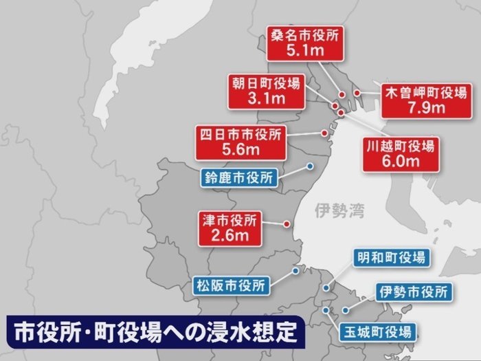 「過去最大規模」の台風が接近した場合の浸水予測を公表…最大で深さ13メートルの浸水も 三重