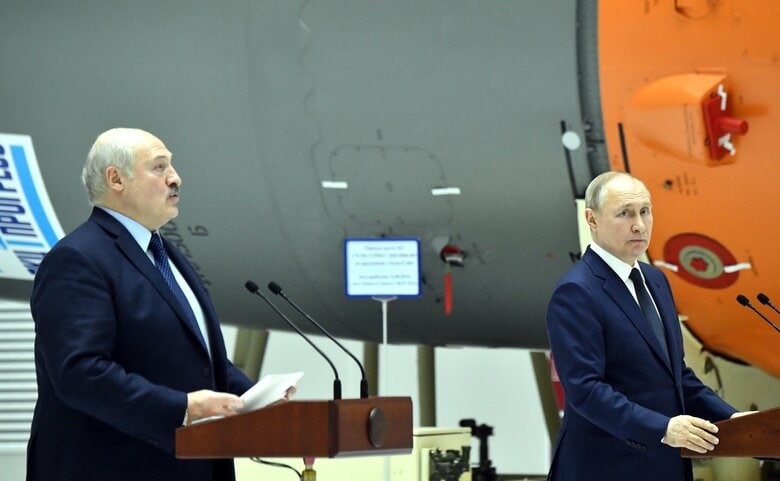 2022年4月　ベラルーシ・ルカシェンコ大統領（左）とプーチン大統領（写真：ロシア大統領府HP）
