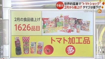 2月からトマト加工品など1600品目“値上げ”　世界的猛暑でトマトショックが影響か　タマゴは値下がり傾向