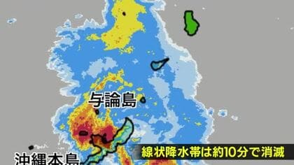 奄美地方の線状降水帯　約１０分で消滅