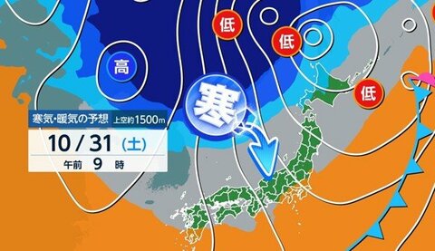 【週末の天気】晴れても北風冷たいハロウィン　北海道では平地でも雪か　台風31号は非常に強い勢力に