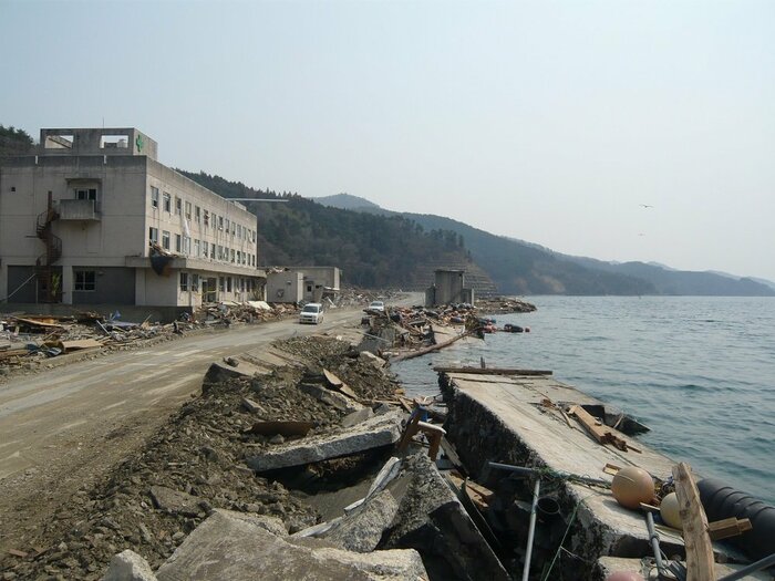2011年3月30日に撮影された雄勝病院。 提供:東日本大震災アーカイブ宮城(石巻市)