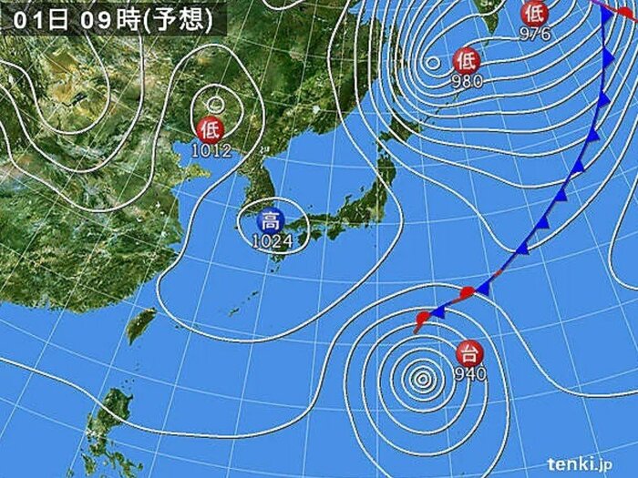 天気図　11月1日午前9時の予想　日本気象協会 tenki.jpより