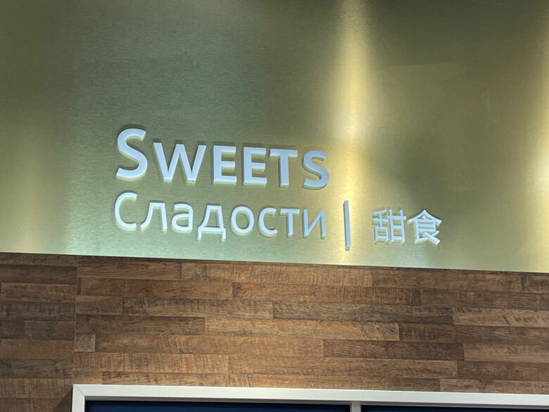 空港内の案内板や看板は、ほぼロシア語・英語・中国語