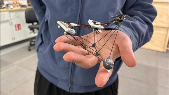 背景に溶け込むドローン試験機（撮影：マイケル・ルーベンスタイン/ノースウェスタン大学）