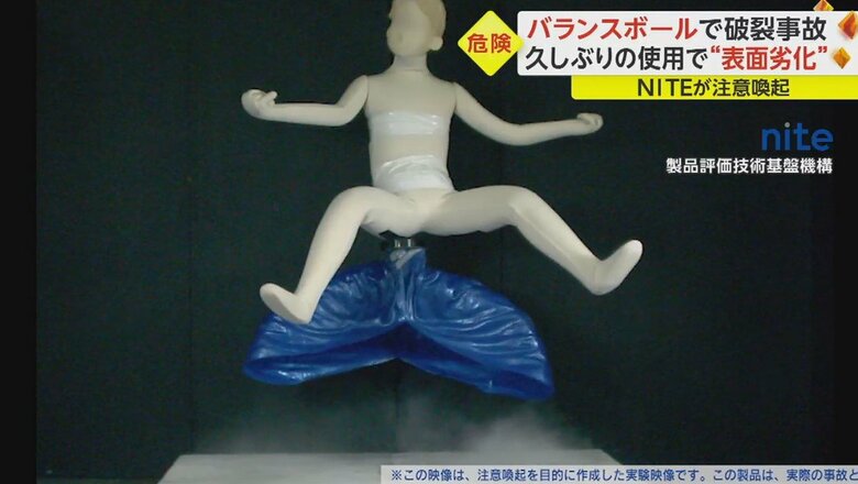 バランスボールが破れる様子