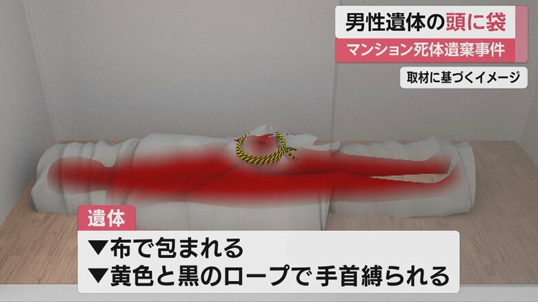 部屋の扉には粘着テープで目張りがされ、周辺に消臭剤の容器も