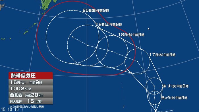 熱帯低気圧の今後の進路予想図