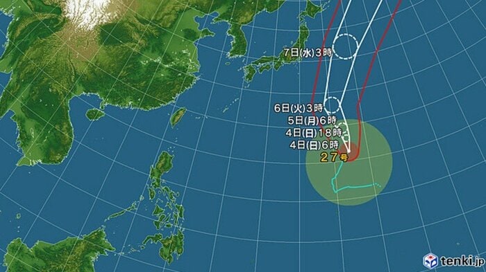 台風27号の進路予想図　日本気象協会 tenki.jpより