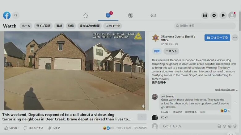 「凶暴な犬がいる」通報現場に急行！保安官は「命懸けで」対応…「ホラー映画を彷彿」SNSで警告したその正体とは？オクラホマ｜FNNプライムオンライン
