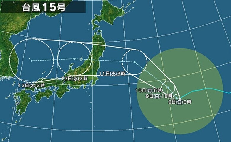 【台風情報】台風15号の今後の進路予想は　11日から12日にかけて、東北地方に上陸するおそれ　進路によっては北海道や関東でも雨の強まる所がある見込み　お盆休みの交通機関への影響に注意｜FNNプライムオンライン
