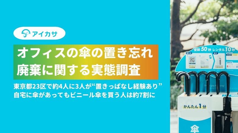 【オフィスの傘の置き忘れ・廃棄に関する実態調査】東京都23区で約4人に3人が"置きっぱなし経験あり"　自宅に傘があってもビニール傘を買う人は約7割に。