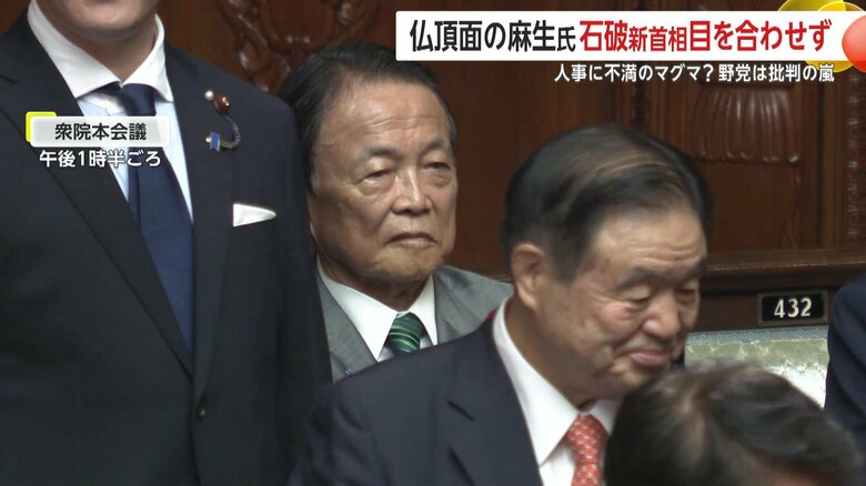 本会議場でも石破氏と目を合わせなかった麻生氏