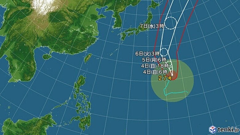 台風27号の進路予想図　日本気象協会 tenki.jpより