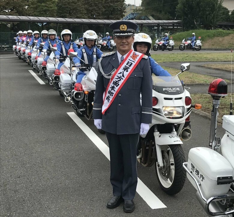 警視庁の交通イベントに出席する渡辺裕之さん（2017年撮影・男性提供）