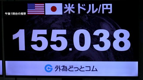 政府・日銀が追加介入か 円相場が急騰　一時1ドル155円台前半に