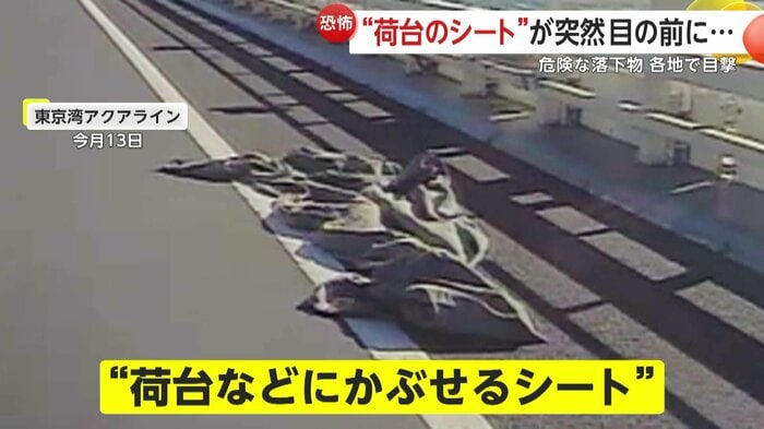 道路に落下していたシート（映像提供：おやかたつむりさん）