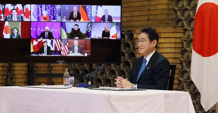 2022年12月 G7オンライン会議(内閣広報室提供)