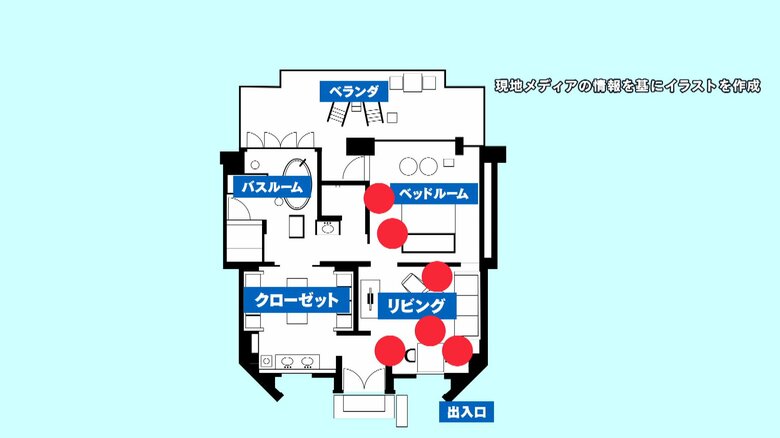 遺体が見つかった部屋の間取り図