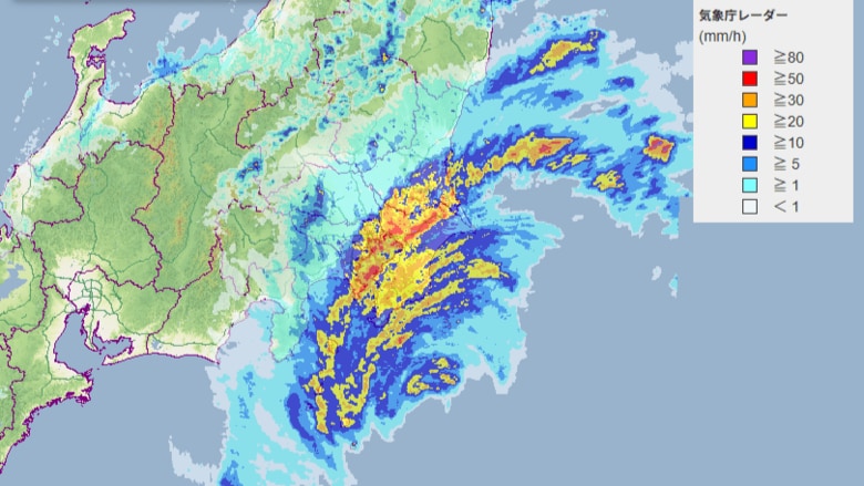 21日午後5時現在の雨雲レーダー