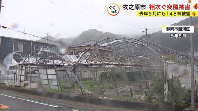 突風で倒壊したビニールハウス（2022年8月・静岡市）